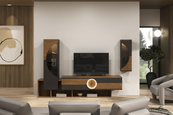 Séjour tendance laque et bois Opale - STORY Mobilier