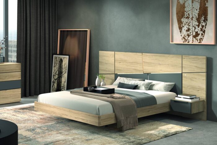 Lit double, vue de trois quarts, chambre contemporaine STORY