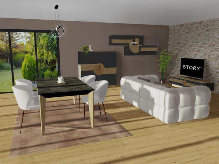 simulation 3D séjour avec canapé story