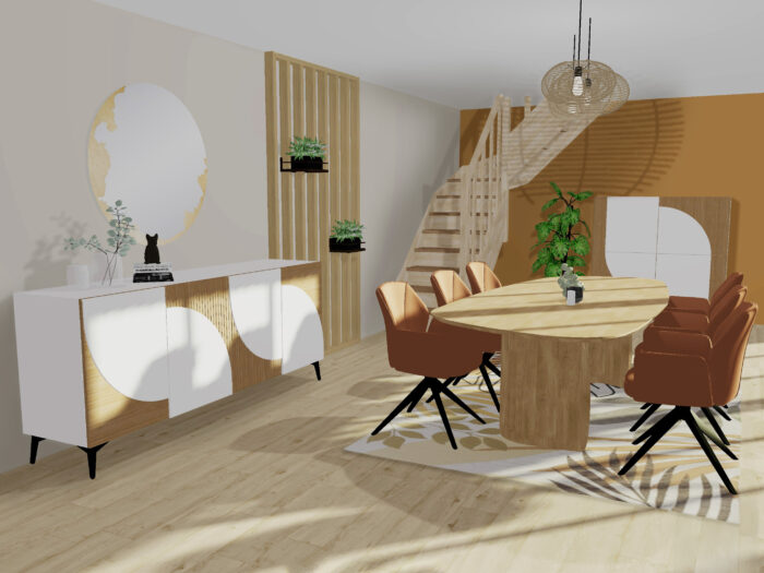 table et chaises story dans salle à manger en visualisation 3D